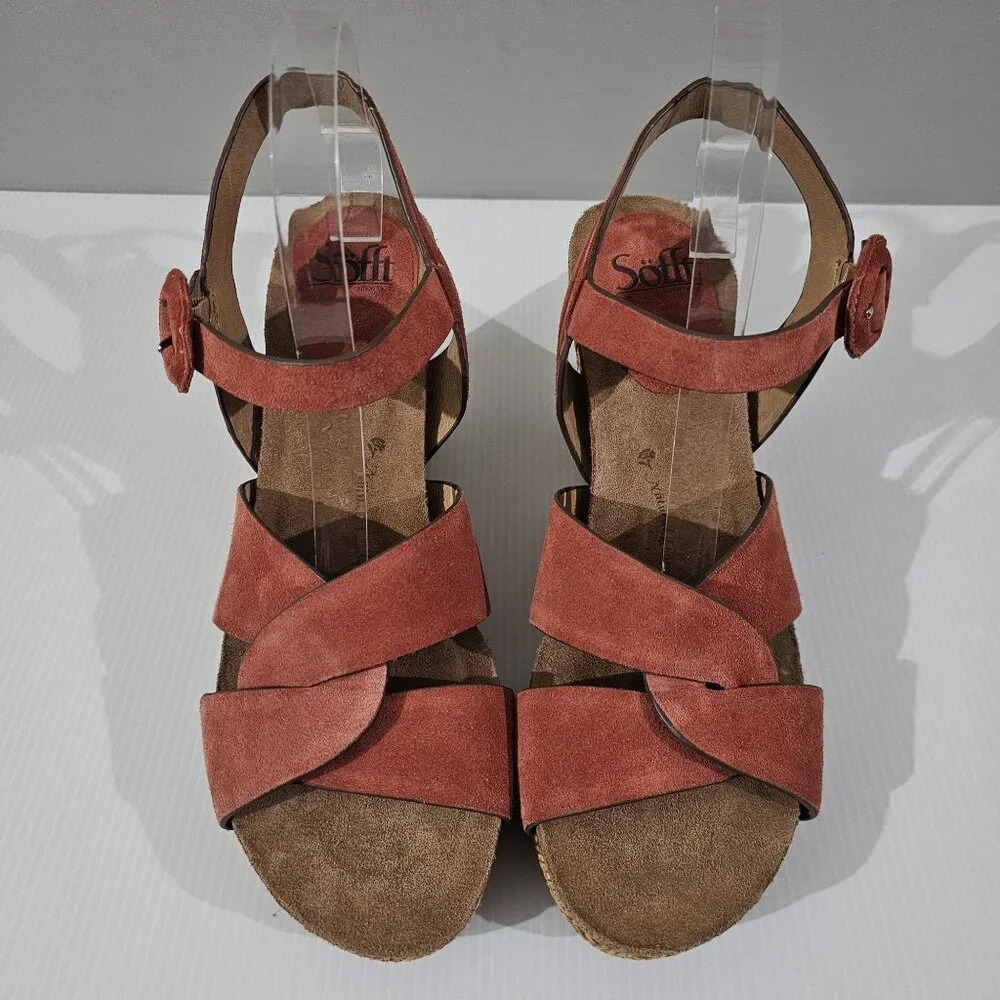 Sofft Casidy Wedge Platform Sandal Womens 11 Coral Orange Suede Jute Chunky - Picture 5 of 15